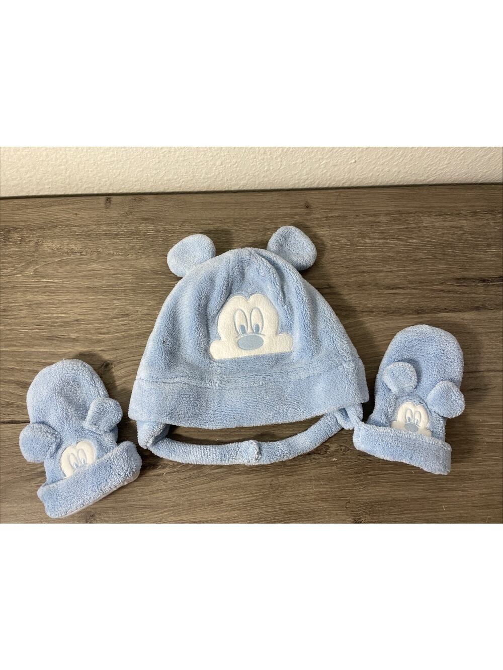 Disney Parks Mickey Mouse Hat and Mitten Set Infant Baby Blue